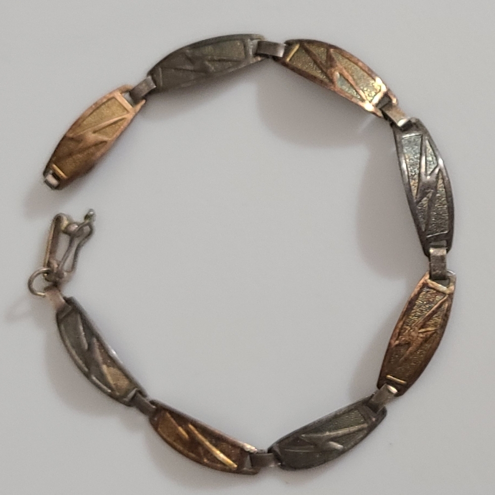 18k gold 950 sterling bracelet links lightening strikes vintage estate 7.25